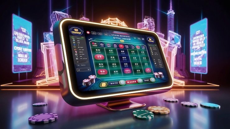 Layar permainan Ganesha Gold di aplikasi budaya4d menampilkan lima gulungan dengan simbol-simbol dewa dan latar belakang kuil